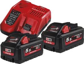 Akku-Starter Set HighOut.M18 HNRG-552 Milwaukee 2x18,0V 5,5 Ah HighOutputLadegerät M12-18FC Karton Produktbild