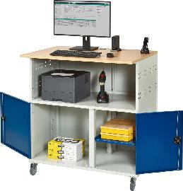 Computer-Tisch B1100xT800xH1100 mm RAL 7035/5010 mobil ohne Monitorgehäuse Produktbild