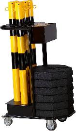Sperrpfosten-Set inkl. Transportwagen, 6 Sperrpfosten ge/schwa, 6 Fußplatten schwarz Produktbild