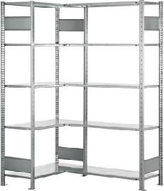 Eckregalfeld A + B mit Längenriegel (verzinkt/RAL 7035 lichtgrau), BxT 1000x300 mm Produktbild