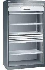 Schwerlastschrank mit Rollladen, 4 Verstellböden und 2 Schubladen Produktbild