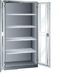 Flügeltürenschrank B1000xT580xH1950mm RAL 5012,Sichtfenstertür 4 Böden Produktbild