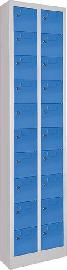 Kleinfachschrank m.SockelH1950xB460xT200 mm 2x10 Fächer RAL7035/5012 Türen mit Etikettenrahmen Produktbild