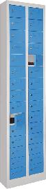 Kleinfachschrank m.SockelH1950xB460xT200 mm 2x15 Fächer RAL7035/5012 Türen mit Etikettenrahmen Produktbild