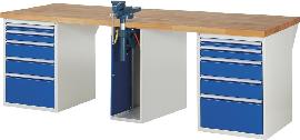 Werkbank Serie 7000, Tiefe 900 mm, 10 Schubladen, 1 Schraubstockschrank Produktbild