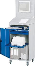 Computer-Schrank B650xT520xH1895 mm RAL 7035/5010 mobil Gehäuse offen Produktbild