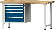 Kombiwerkbank (Serie V) mit Schubladenunterschrank hängend, mit 5 Schubladen (1x60, 2x90, 2x150 mm), lichtgrau/enzianblau Produktbild