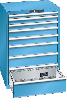 Schubladenschrank 36x36E 717x725x1000 8 Schub., 75kg Typ D2x230V KEYLock Lichtblau RAL5012 Produktbild