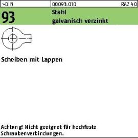 DIN 93 Stahl galvanisch verzinkt Scheiben mit Lappen, Standard Produktbild
