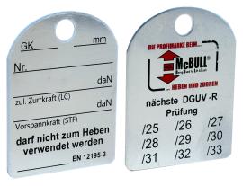 Zurrkraft-Plakette für Zurrketten - McBULL® Ausführung Produktbild