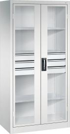 Schwerlastschrank, mit Flügeltüren und Schubladenblock mittig, RAL 7035/7035 Produktbild