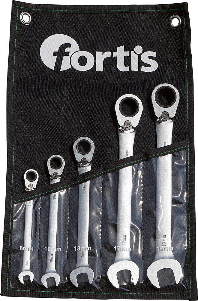 FORTIS Ratschenschlüssel-Satz in Rolltasche umschaltbar 8-19mm 5-teilig Produktbild img1 L