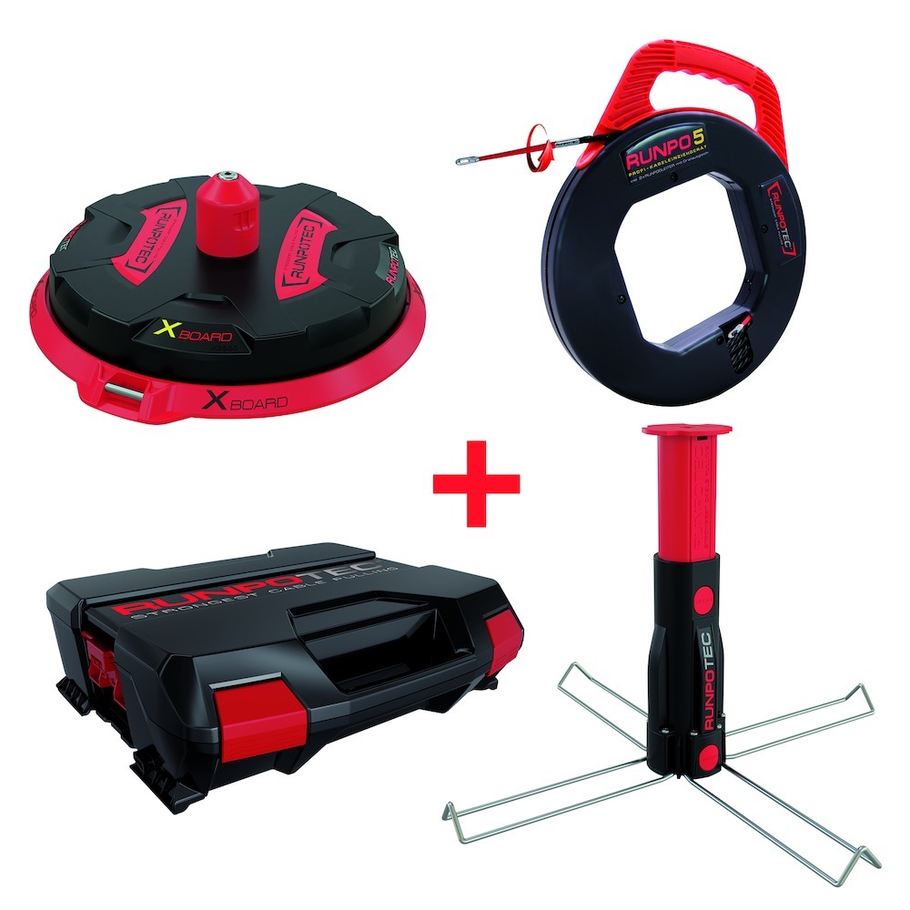 RUNPOTEC Profi Kabeleinziehgerät für Rohrdurchmesser 16mm - 40mm + X BOARD Profi-Kabelabroller XB 300 (Trommeln, Bundware, Einzeladern) im Systemkoffer Produktbild img2 L