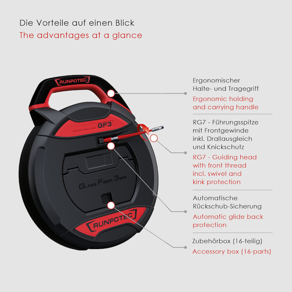 RUNPOTEC Kabeleinziehwerkzeug 3mm ohne Meterzähler, Bandlänge 50m Produktbild img5 L