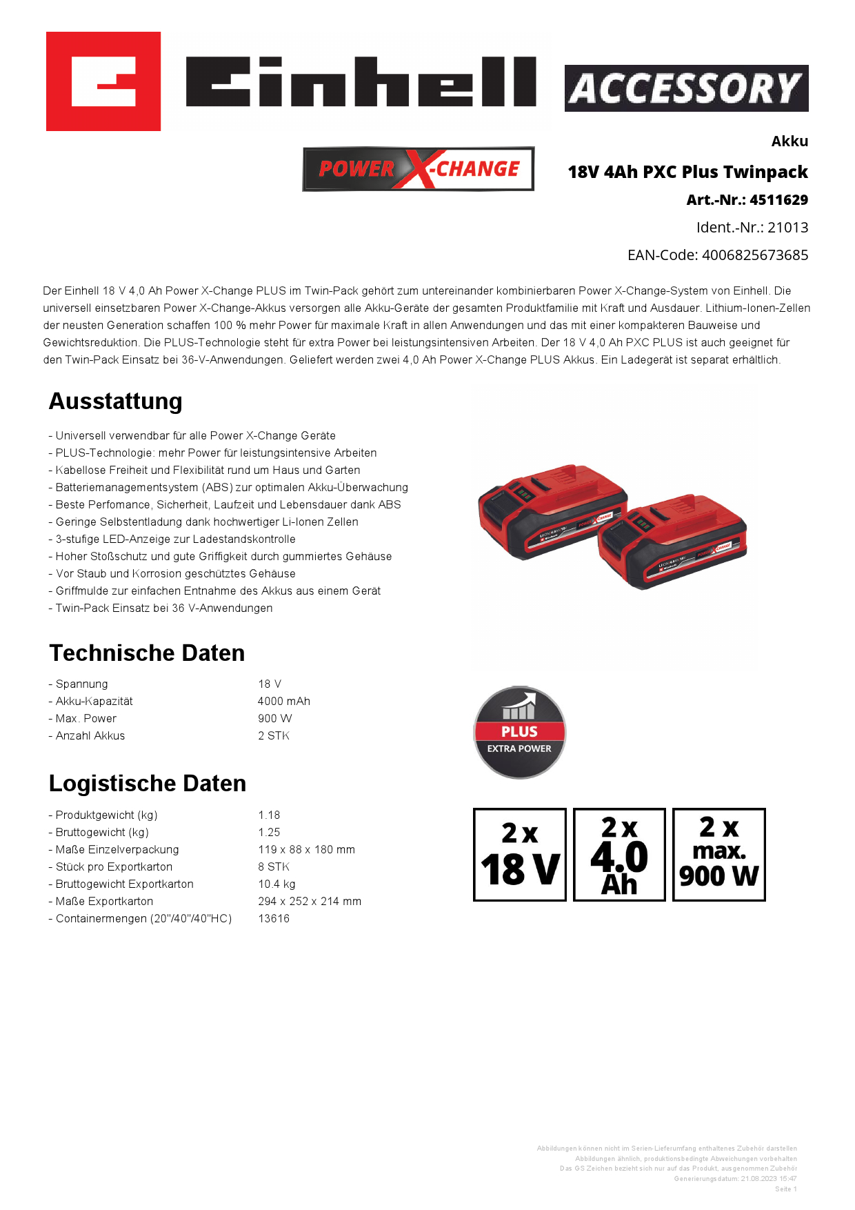 EINHELL Akku Twinpack 18V 4Ah PXC Produktbild img3 L