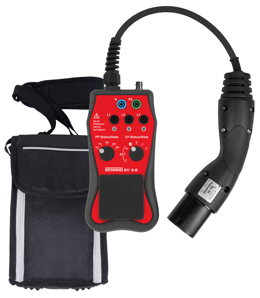 BENNING Messadapter Prüfung EVSE-Ladestationen Wallboxen VDE0100-600 VDE0105-100 Ladebetriebsart 3 Typ-2-Steckverbinder Phase Proximity-Pilot Control-Pilot Produktbild img2 L