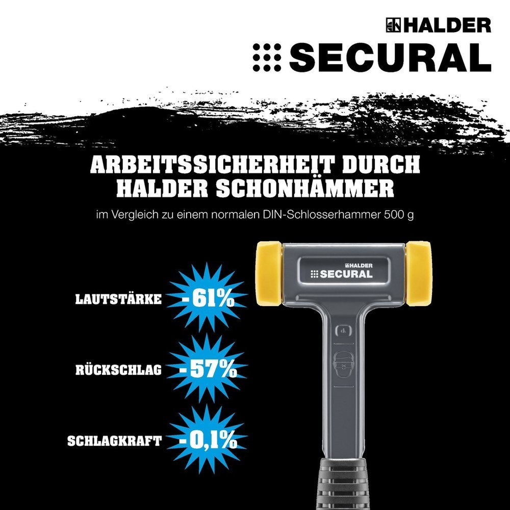 SECURAL-Schonhammer, Kopf und Stiel bruchsicher aus einem Stück Stahl, Schlageinsätze rechteckig | L=30 mm / B=40 mm | 3380.040 Produktbild img4 L