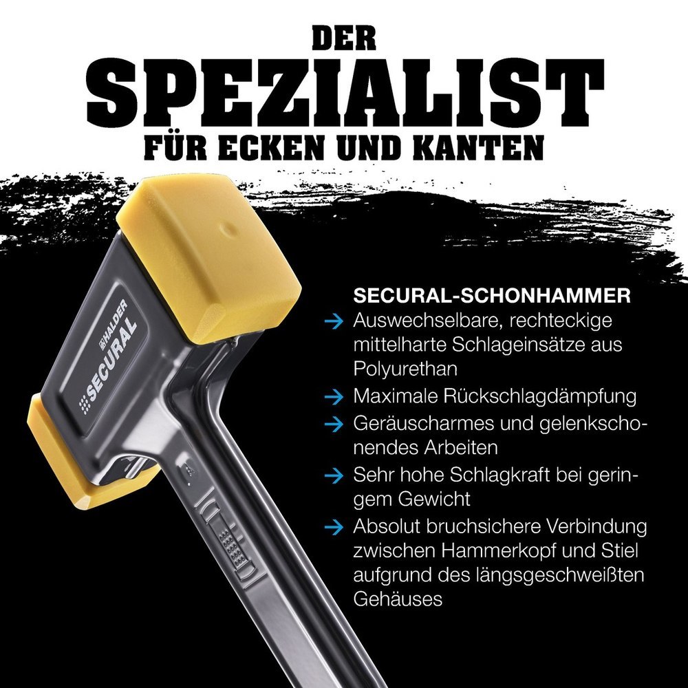 SECURAL-Schonhammer, Kopf und Stiel bruchsicher aus einem Stück Stahl, Schlageinsätze rechteckig | L=30 mm / B=40 mm | 3380.040 Produktbild img1 L