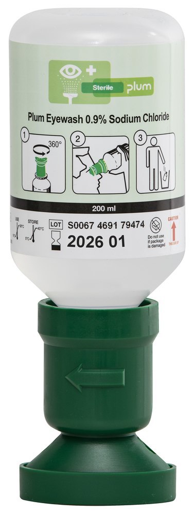 PLUM Augenspülflasche, mit 200 ml 0,9 %iger Kochsalzlösung (Natriumchlorid) Produktbild img1 L