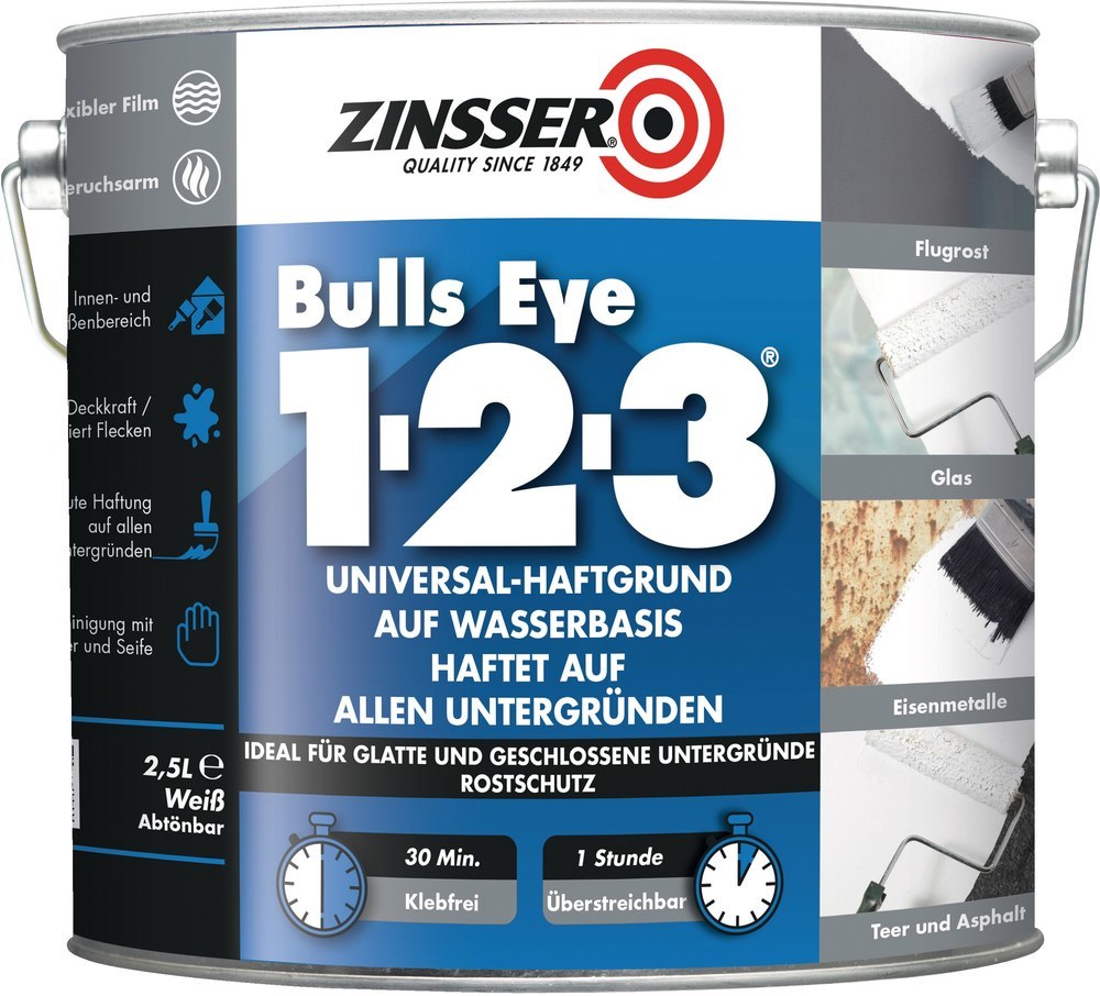 ZINSSER Bulls Eye 1-2-3 Universalhaftprimer weiß 2,5 Liter Produktbild img1 L