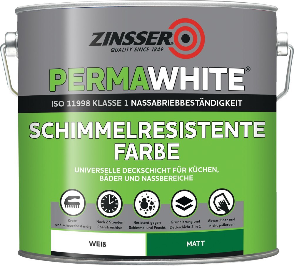 ZINSSER Permawhite Seidenmatt Acrylfarbe weiß 2,5 Liter Produktbild img1 L