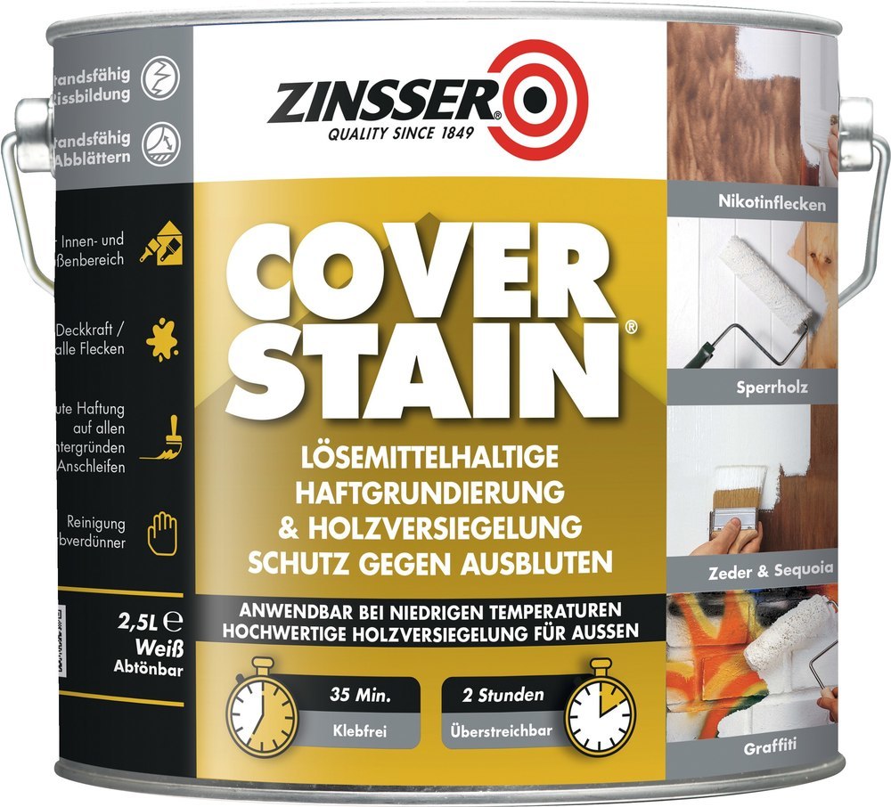 ZINSSER Cover Stain Grundierung, Versiegelung, Fleckenkiller auf Ölbasis weiß 2,5 Liter Produktbild img1 L