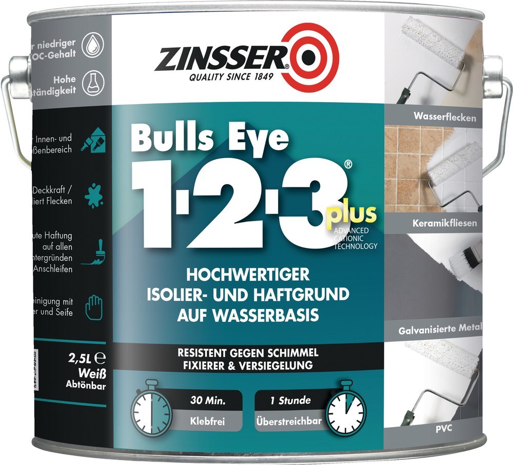 ZINSSER Bulls Eye 1-2-3 Plus Grundierung weiß 2,5 Liter Produktbild img1 L