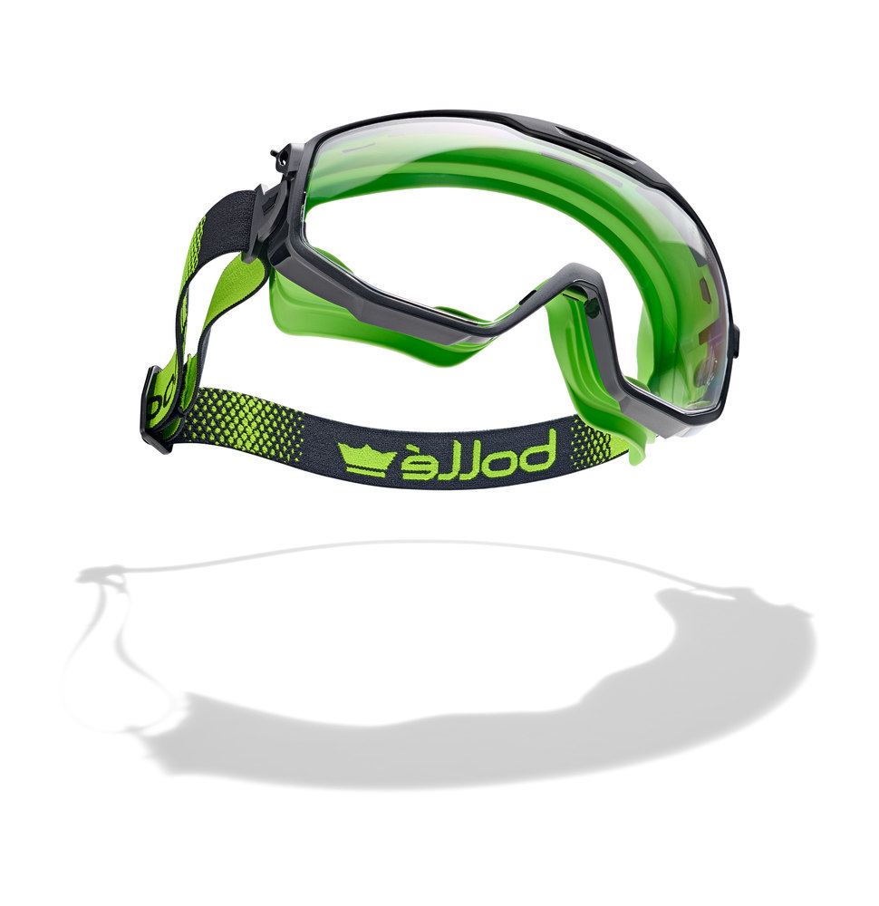Bollé Safety Vollsichtbrille, klare PC-Scheibe, kratzfest & beschlagfrei PLATINUM - Schwarz / Grün Bi-Material PC/TPR Rahmen - Wasserdicht Produktbild img1 L
