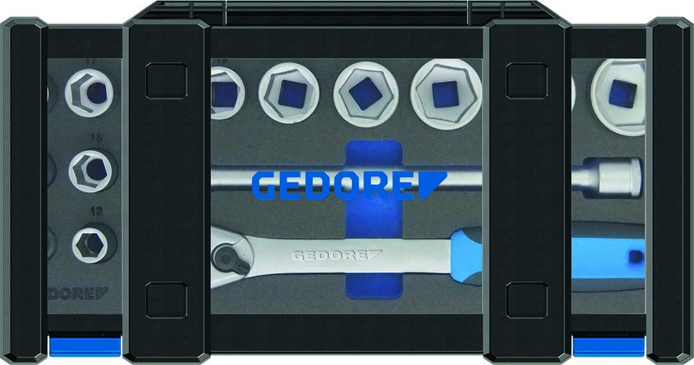 GEDORE Steckschlüsselsatz, Set 15-teilig, 1/2", Nüsse Knarre Bits, 19 DMU 20, Blau Produktbild img2 L