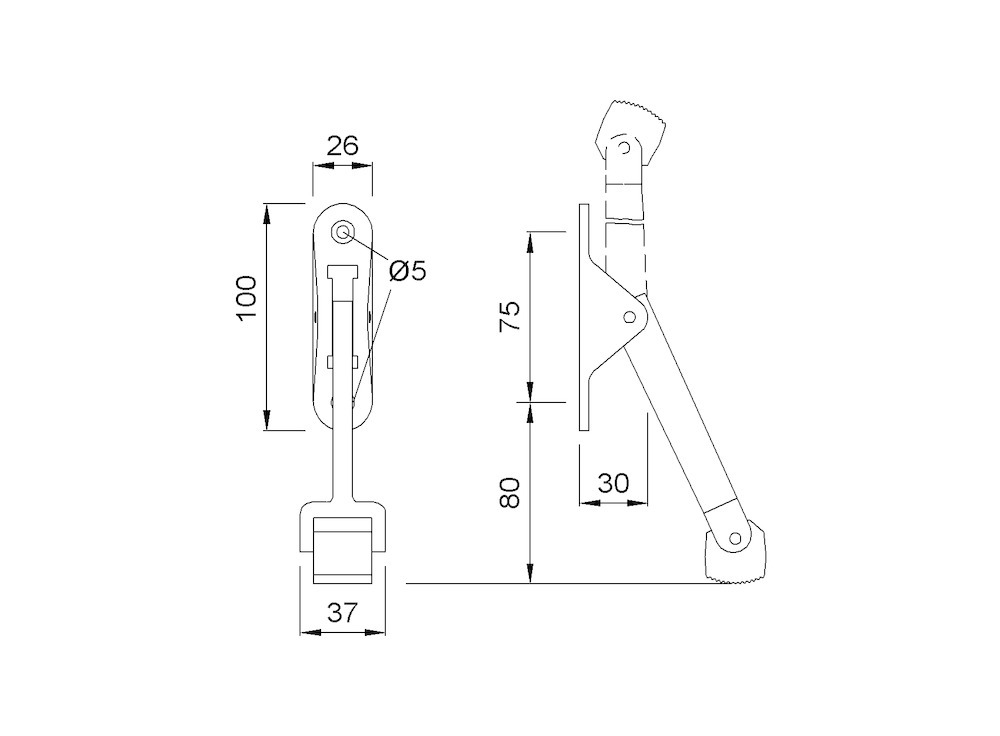 KWS OT-Türfeststeller, mit herabklappenden Hebel, 1060, Aluminium, EV1 einbrennlack. Produktbild img2 L