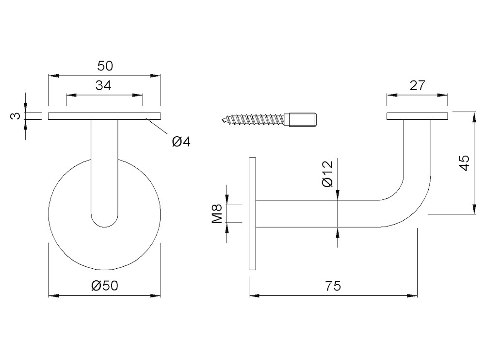 KWS GA-Handlaufstütze, 4571, mit flacher Auflage, Edelstahl, edelstahl geschliffen Produktbild img2 L
