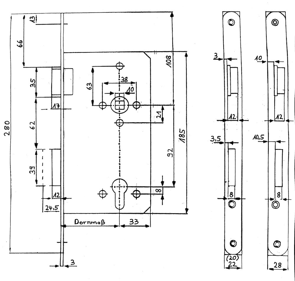 Bever & Klophaus Einsteckschloss 1290 P,PZW92/10,D65,F28x280ktg,Si,DR,SB Produktbild img2 L