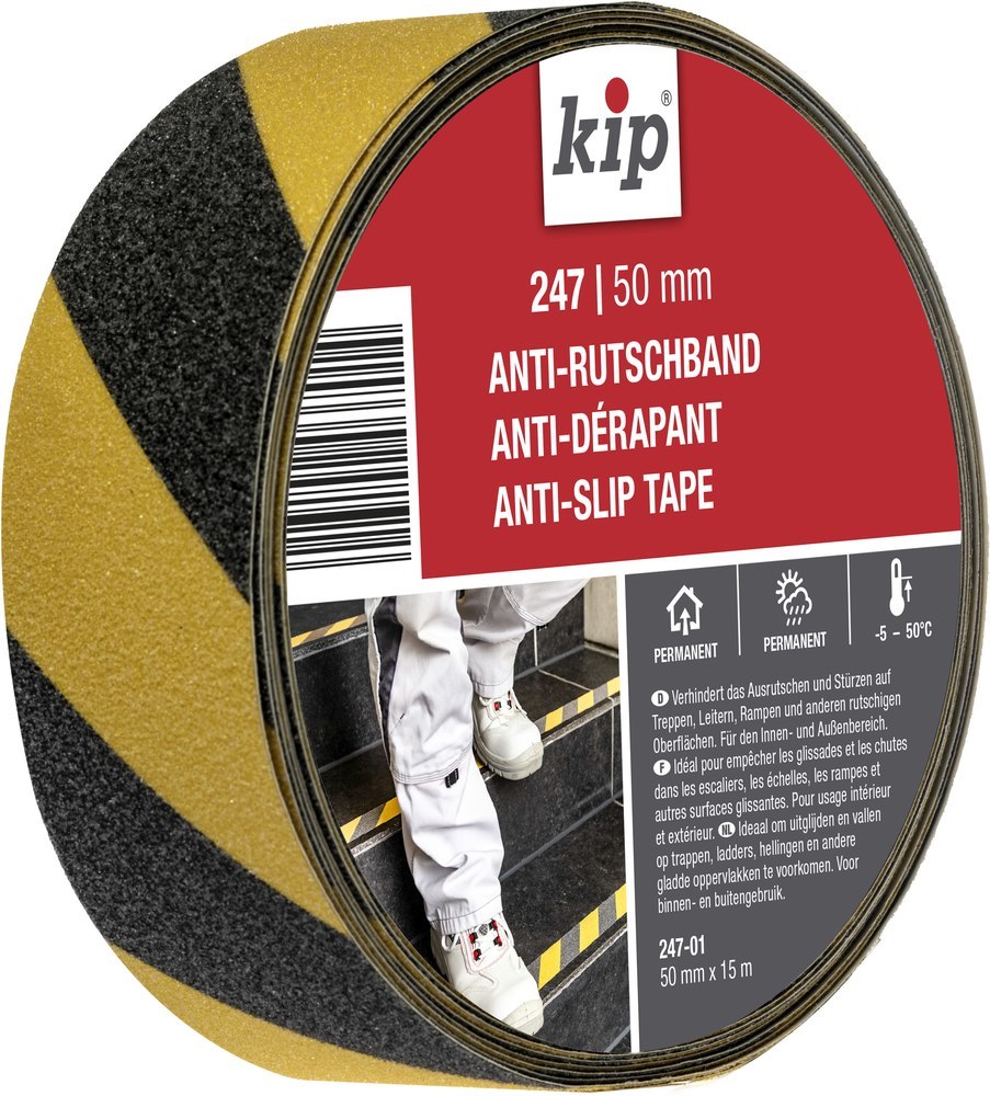 Kip Anti-Rutsch-Klebeband mit PVC-Träger und Aluminiumoxydbeschichtung gelb/schwarz Produktbild img1 L