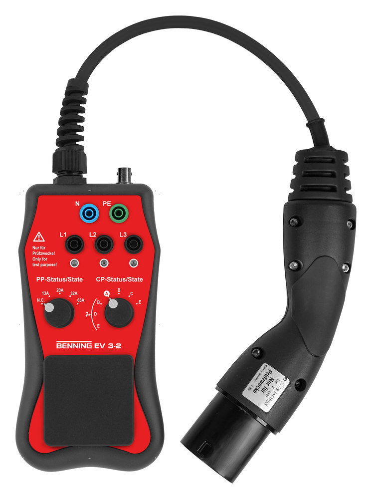 BENNING Messadapter Prüfung EVSE-Ladestationen Wallboxen VDE0100-600 VDE0105-100 Ladebetriebsart 3 Typ-2-Steckverbinder Phase Proximity-Pilot Control-Pilot Produktbild img1 L