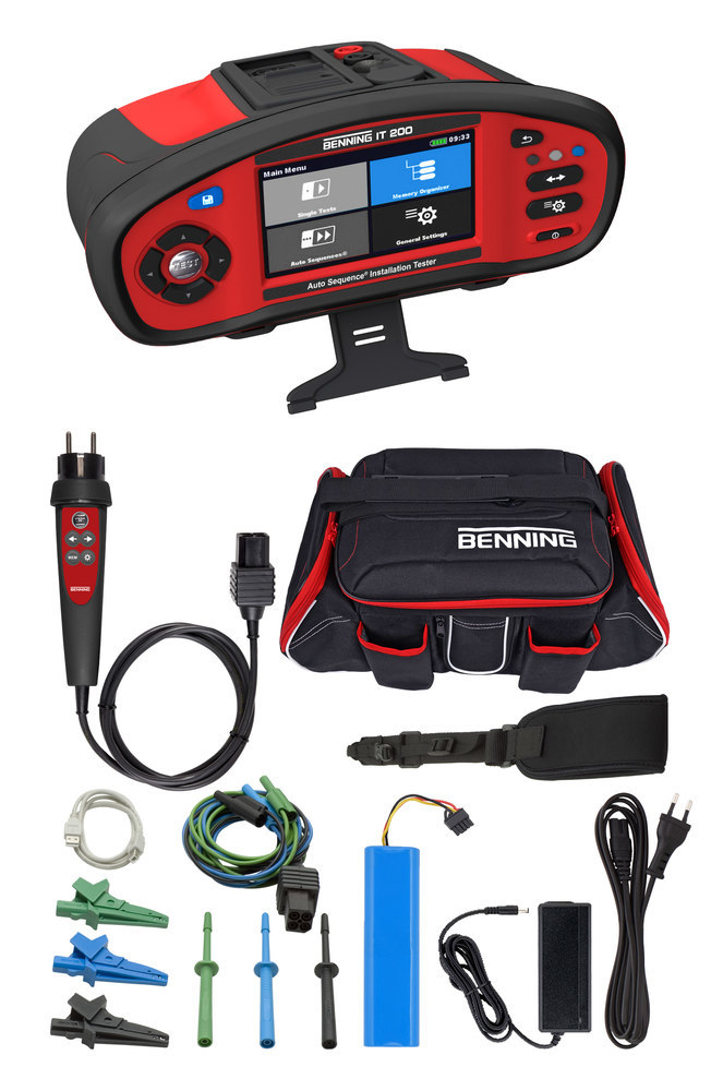 BENNING Auto Sequence Installationstester VDE 0100 Software RCD Typ B, B+, EV, MI, PRCD. Speicher. USB RS232 Funk. Farb-Touchscreen. Inkl. Zubehör. Produktbild img1 L