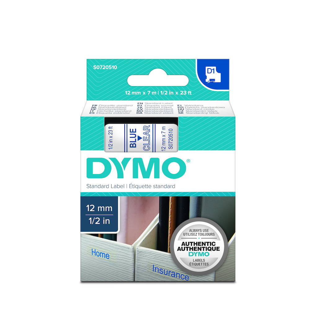 DYMO® Schriftband 45011 blau/transparent 12mm x 7m Produktbild img1 L