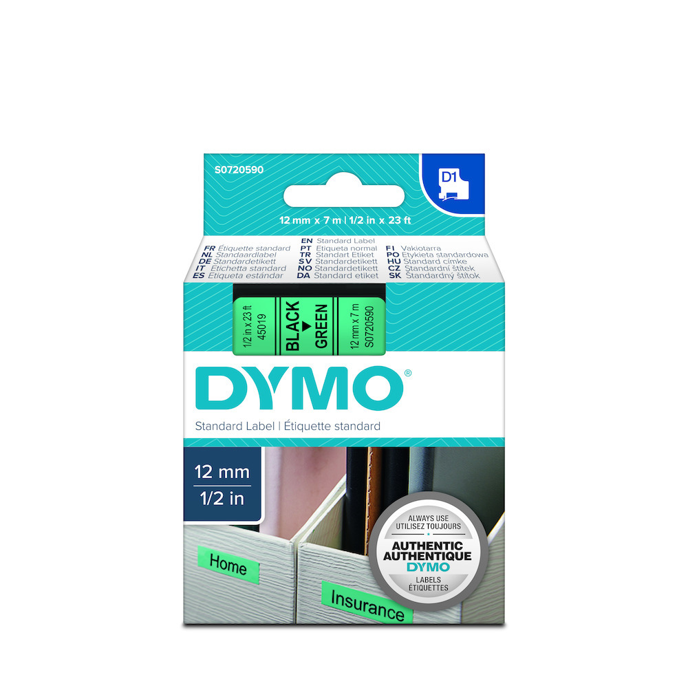 DYMO Schriftband 45019 schwarz/grün Produktbild img1 L