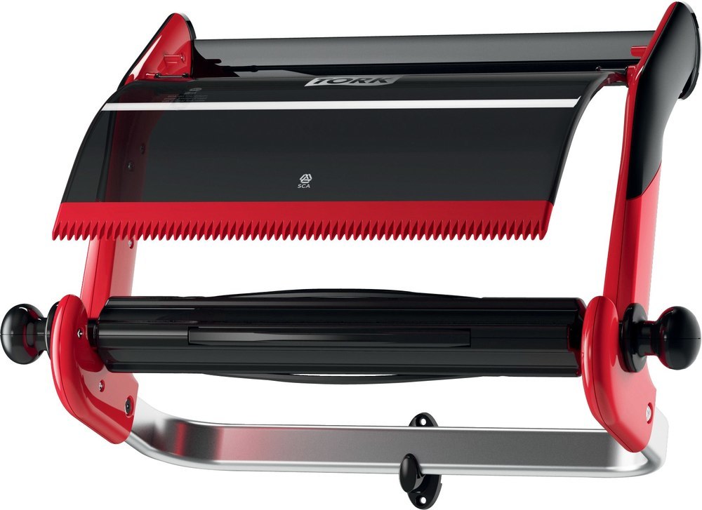 TORK Wandhalter für Putzpapierrolle bis 430mm Rollenbreite, rot/schwarz Produktbild img1 L