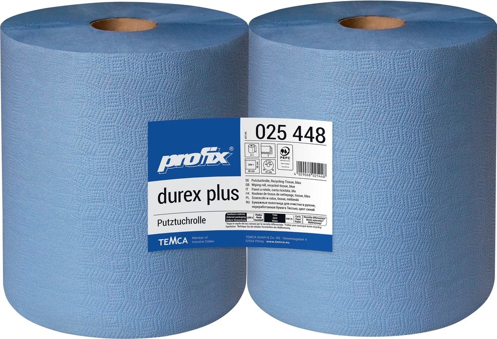 TEMCA Putztuchrolle durex plus,38 x 36cm 500 Blatt, blau, 3-lagig Produktbild img1 L