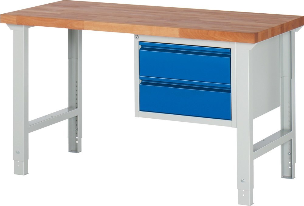 Rau Werkbank 7125 B1500xT700xH790-1140mm 2xSchublade 2x180 RAL7035 / RAL5010 Produktbild img1 L