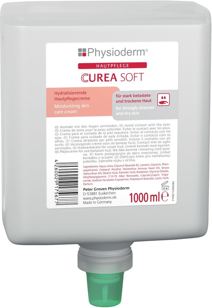 Physioderm CUREA SOFT Hautpflegecreme parfümiert, mineralöl-/silikonfrei 1L Neptuneflasche Produktbild img1 L