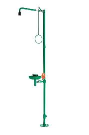 B-SAFETY professional safety solutions Körperdusche mit Augendusche mit Auffangbecken aus Kunststoff, grün, Bodenmontage, BR 837085, DVGW Produktbild