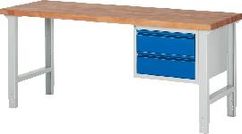 Rau Werkbank 7125 B2000xT700xH790-1140mm 2xSchublade 2x180 RAL7035 / RAL5010 Produktbild