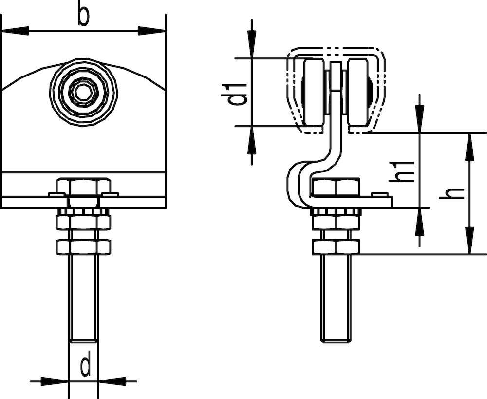 HELM Rollapparat, 390,einpaarig,zum Einhängen, für Prof.-Nr.300, Ø 28, 65kg,L 68 Produktbild img2 S