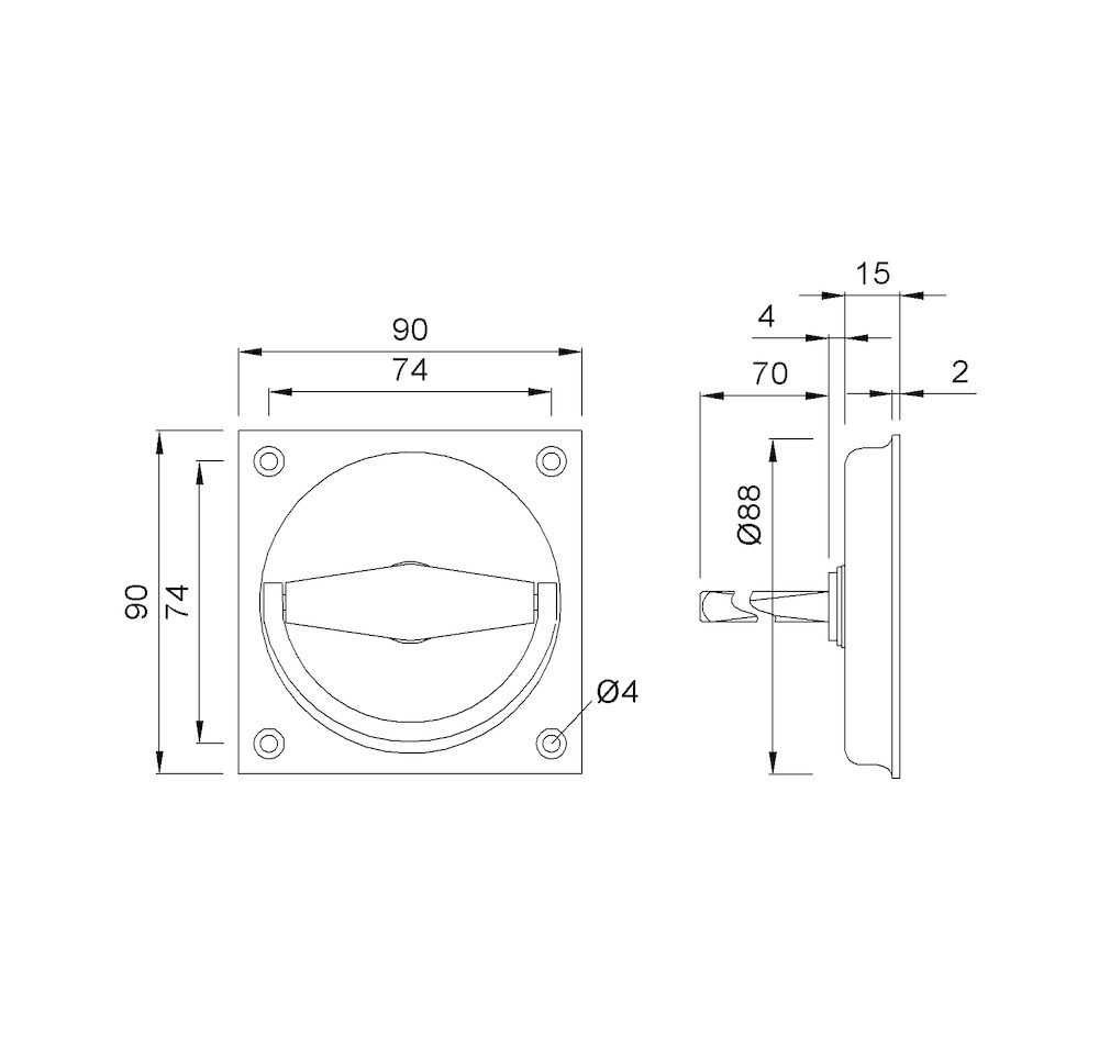 KWS Schiebetürmuschelgriff,5016,VK8,eckig,silberfarbig eloxiert Produktbild img2 S
