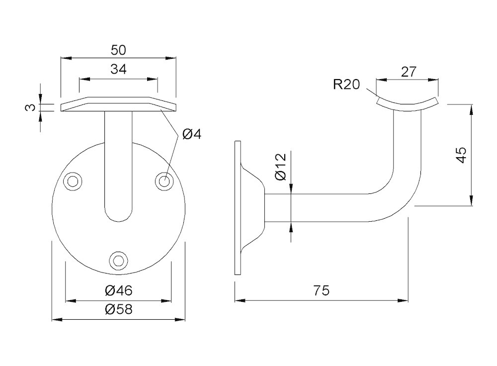 KWS GA-Handlaufstütze, 4524, mit gewölbter Auflage, Stahl, silber einbrennlackiert Produktbild img2 S