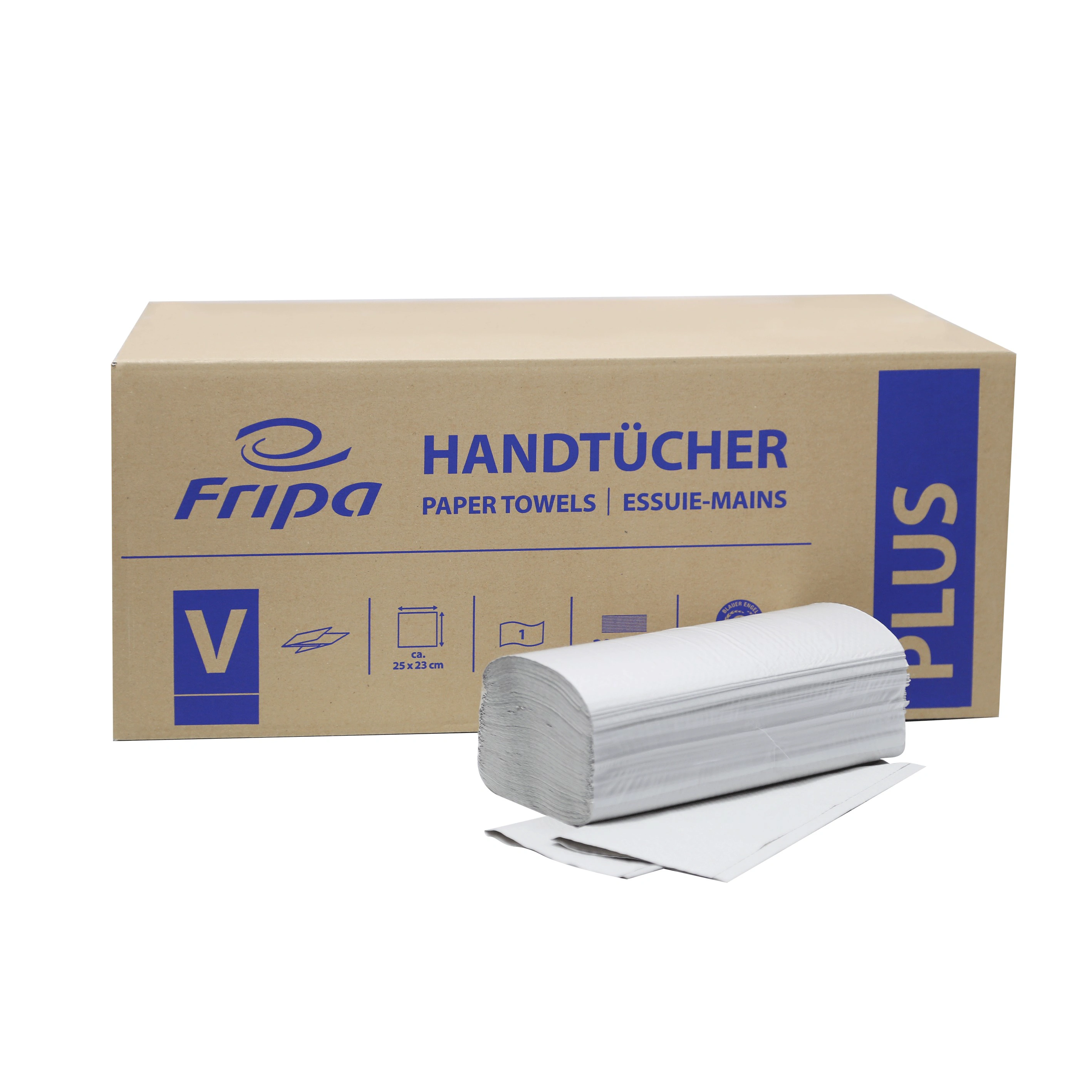 FRIPA Plus 1-lagig 25x23, natur, Recycling, V-Falz, VE=5000 STK, PAL=28 VE Produktbild