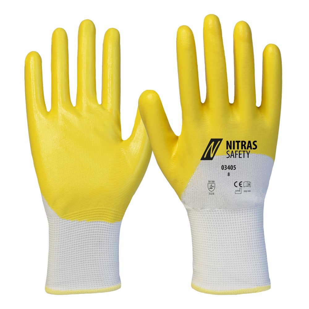 NITRAS Nitrilhandschuhe, weiß / gelb, EN 388 Produktbild img1 L