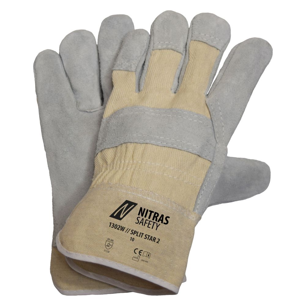 NITRAS SPLIT STAR 2, Rindspaltlederhandschuhe, naturfarben / grau, EN 388 Produktbild img1 L
