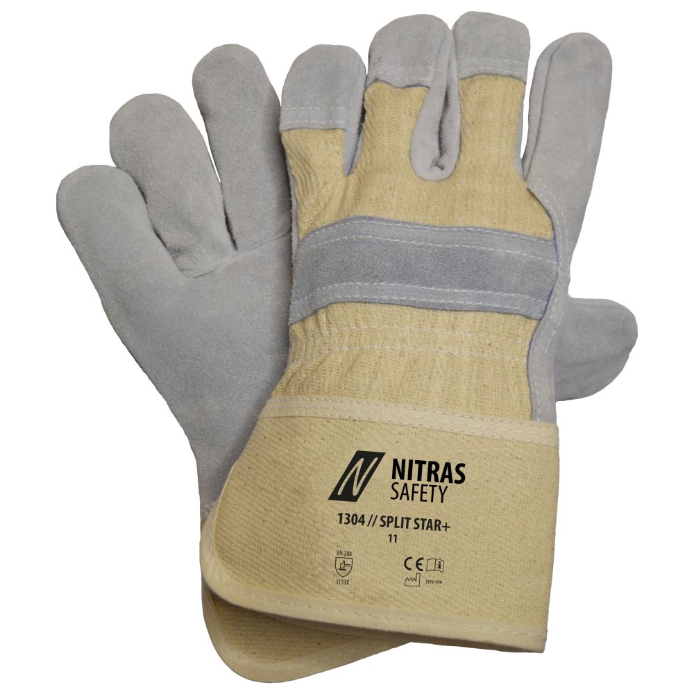 NITRAS SPLIT STAR+, Rindspaltlederhandschuhe, naturfarben / grau, EN 388 Produktbild img1 L